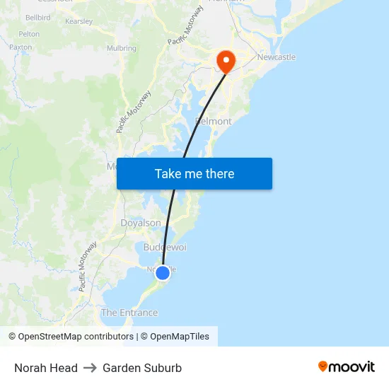 Norah Head to Garden Suburb map
