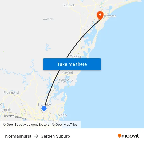 Normanhurst to Garden Suburb map