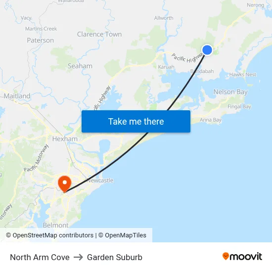 North Arm Cove to Garden Suburb map