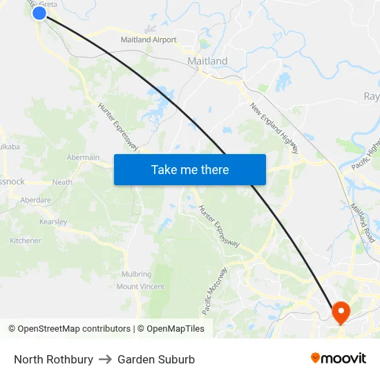 North Rothbury to Garden Suburb map