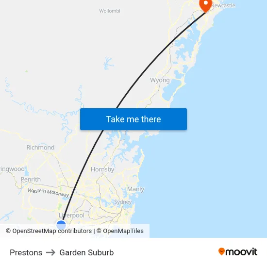 Prestons to Garden Suburb map