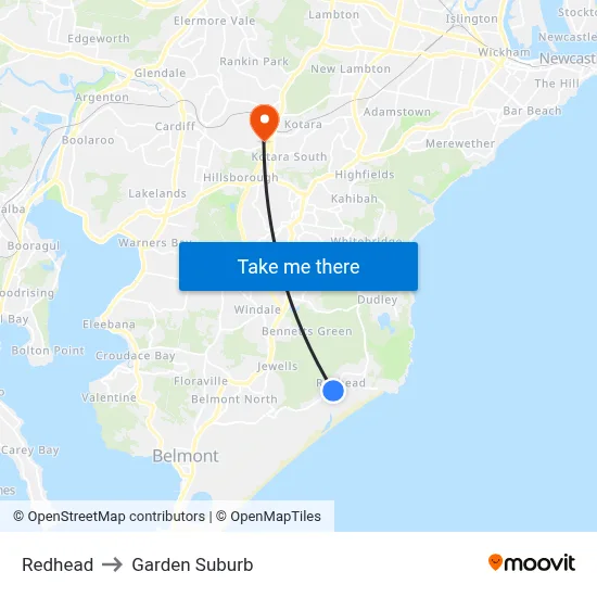 Redhead to Garden Suburb map