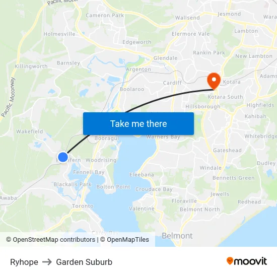Ryhope to Garden Suburb map