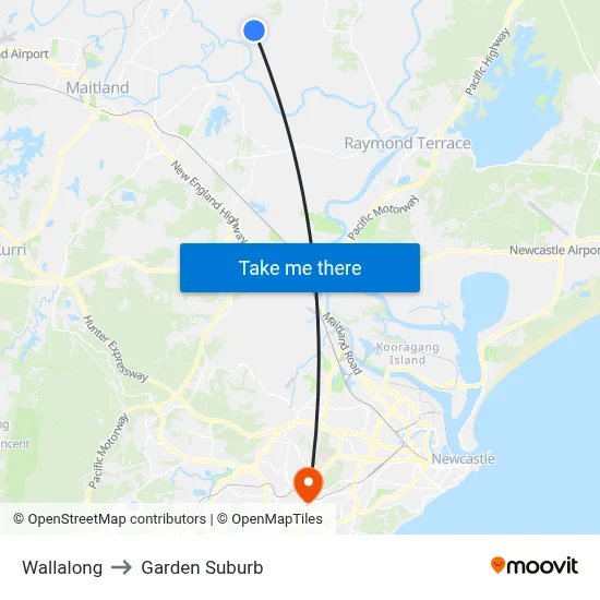 Wallalong to Garden Suburb map