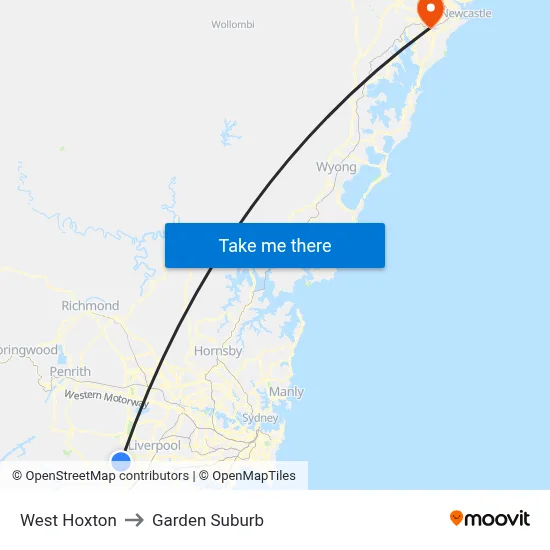 West Hoxton to Garden Suburb map