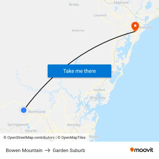 Bowen Mountain to Garden Suburb map