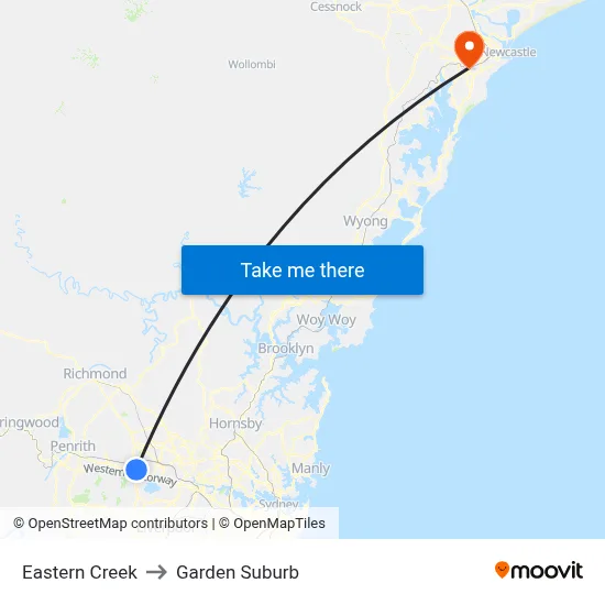 Eastern Creek to Garden Suburb map