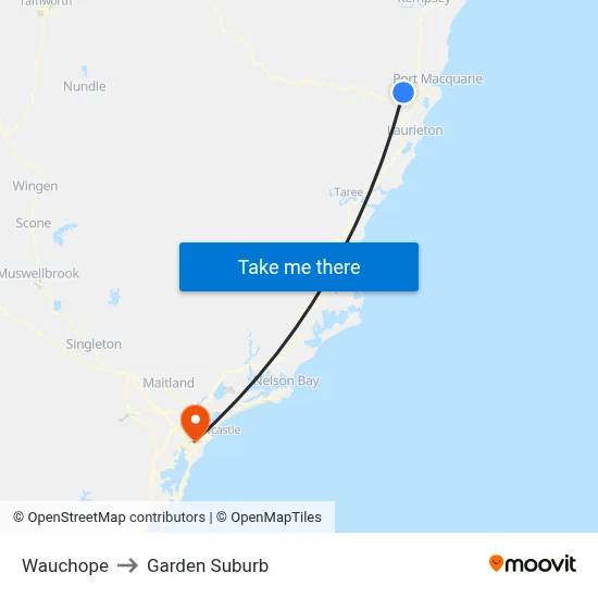 Wauchope to Garden Suburb map