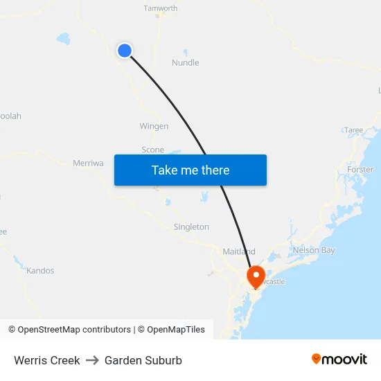 Werris Creek to Garden Suburb map