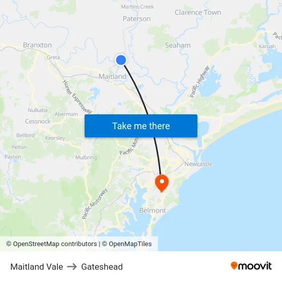 Maitland Vale to Gateshead map