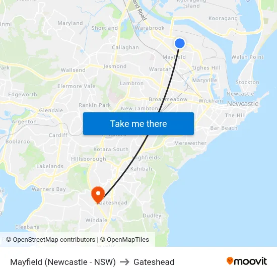 Mayfield (Newcastle - NSW) to Gateshead map
