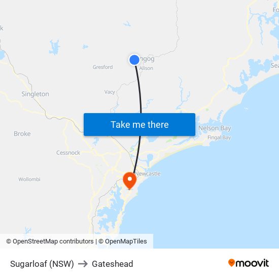 Sugarloaf (NSW) to Gateshead map