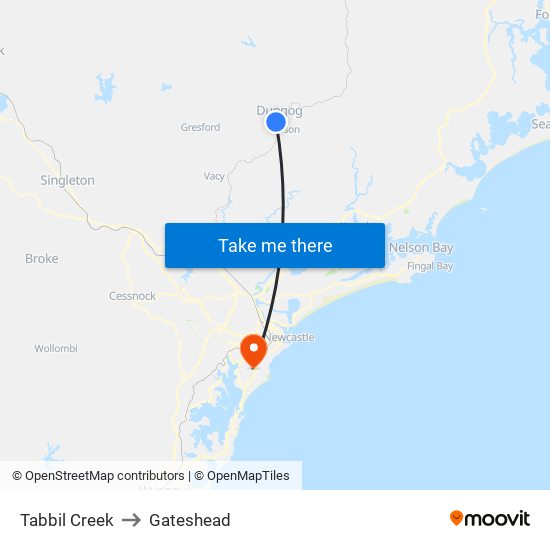 Tabbil Creek to Gateshead map