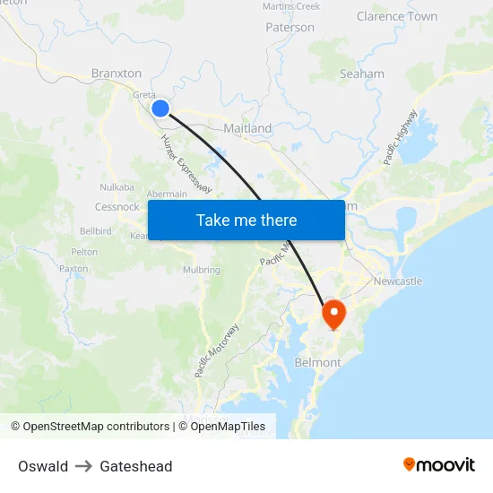 Oswald to Gateshead map