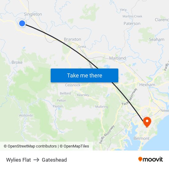 Wylies Flat to Gateshead map