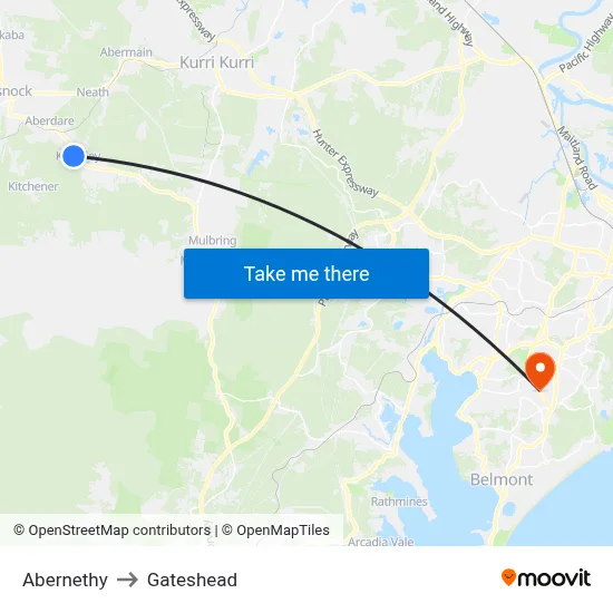 Abernethy to Gateshead map
