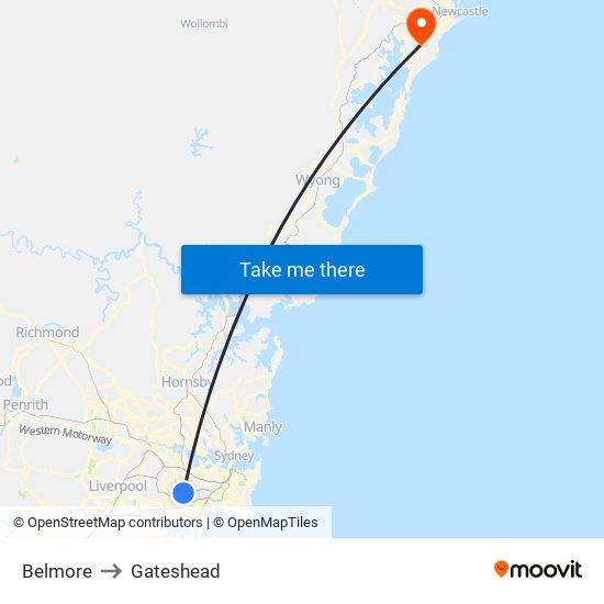Belmore to Gateshead map