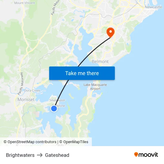 Brightwaters to Gateshead map