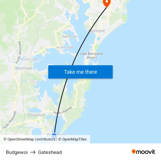Budgewoi to Gateshead map