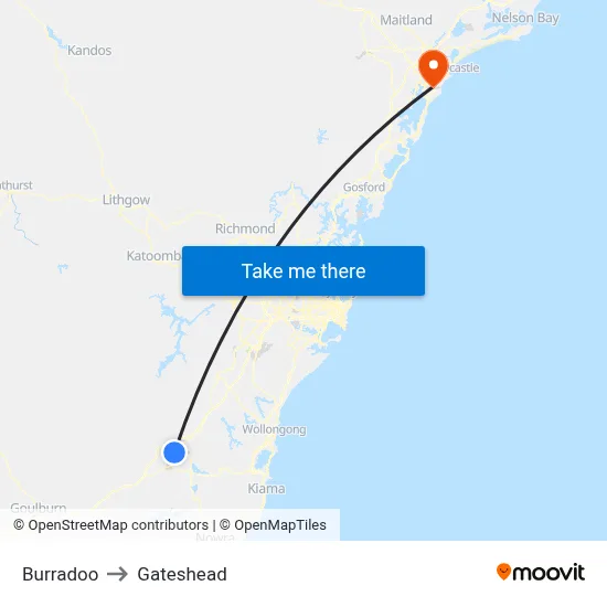 Burradoo to Gateshead map