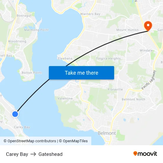 Carey Bay to Gateshead map