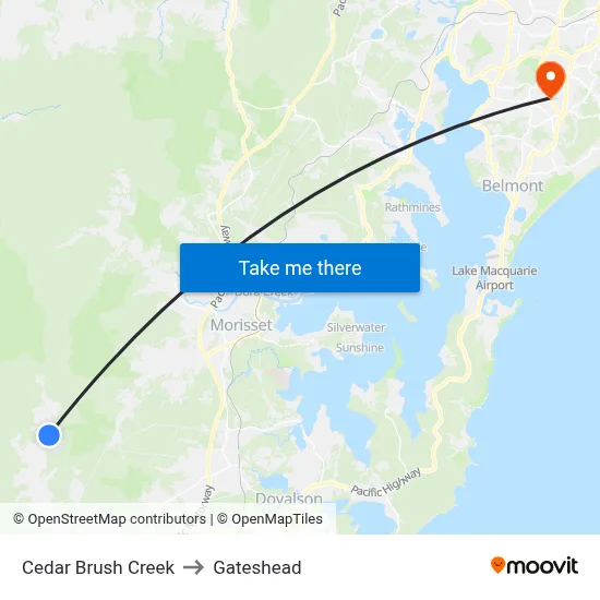 Cedar Brush Creek to Gateshead map