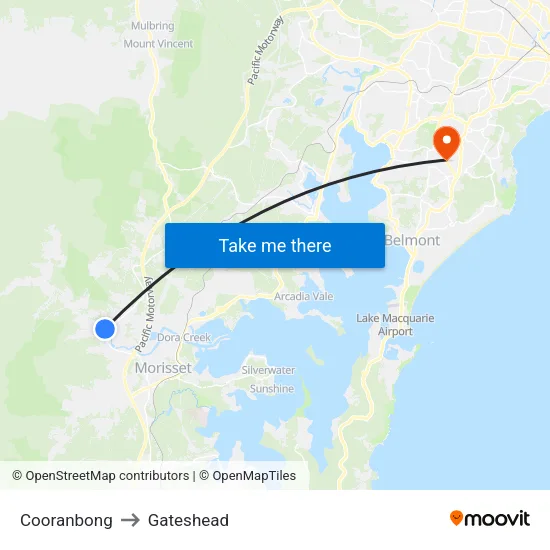 Cooranbong to Gateshead map