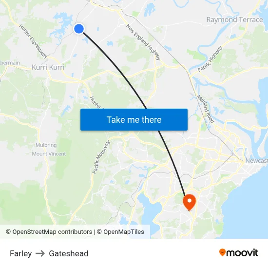 Farley to Gateshead map