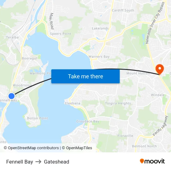 Fennell Bay to Gateshead map