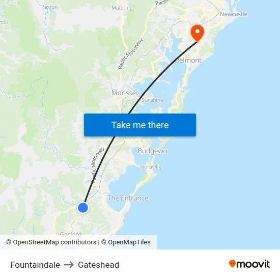 Fountaindale to Gateshead map