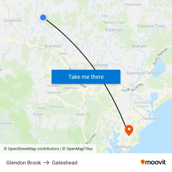 Glendon Brook to Gateshead map