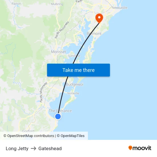 Long Jetty to Gateshead map