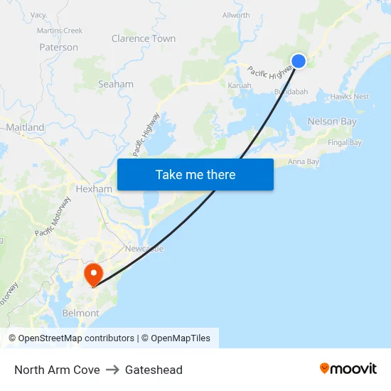 North Arm Cove to Gateshead map
