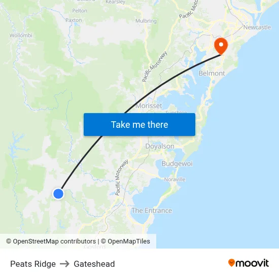 Peats Ridge to Gateshead map