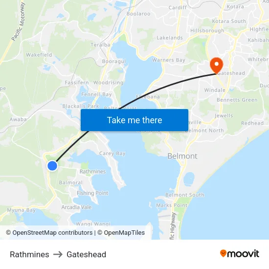 Rathmines to Gateshead map