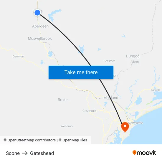 Scone to Gateshead map