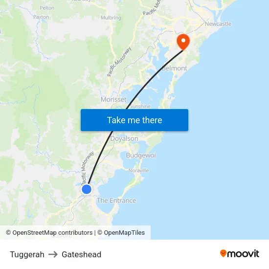 Tuggerah to Gateshead map
