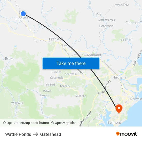 Wattle Ponds to Gateshead map