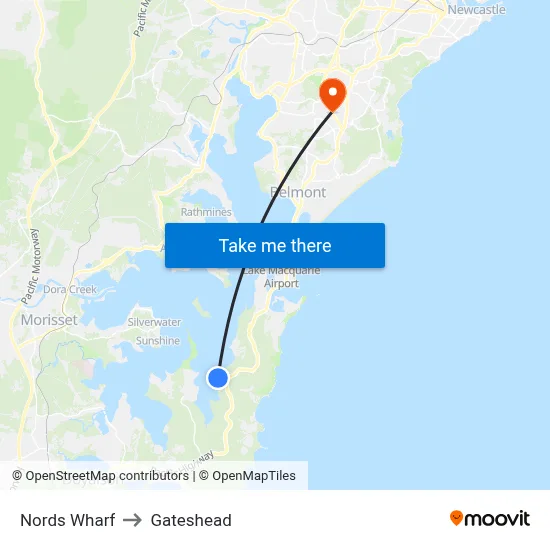 Nords Wharf to Gateshead map