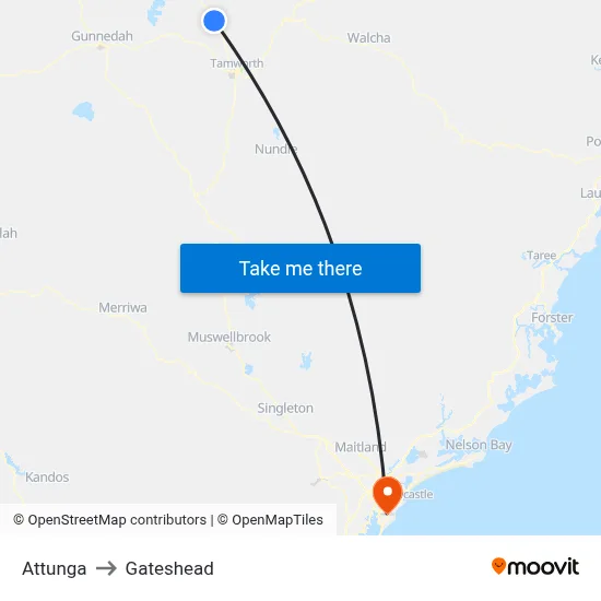 Attunga to Gateshead map