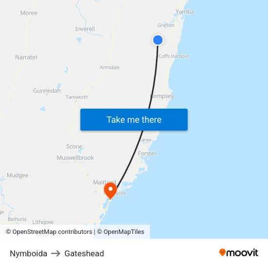 Nymboida to Gateshead map