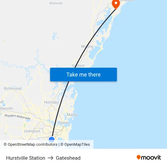 Hurstville Station to Gateshead map