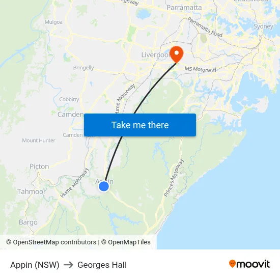 Appin (NSW) to Georges Hall map