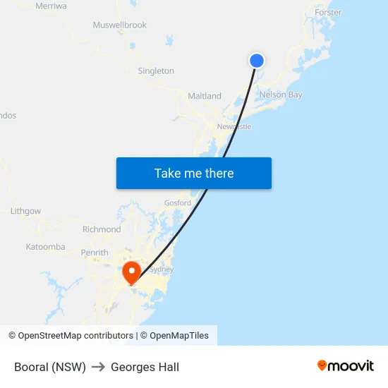 Booral (NSW) to Georges Hall map