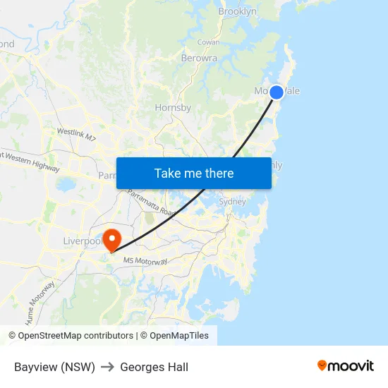 Bayview (NSW) to Georges Hall map