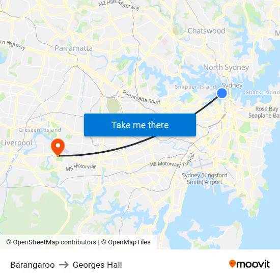 Barangaroo to Georges Hall map
