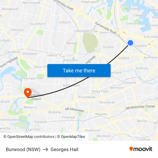 Burwood (NSW) to Georges Hall map
