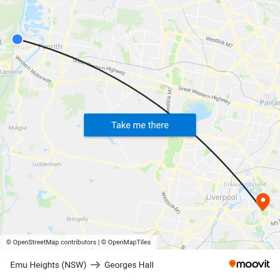 Emu Heights (NSW) to Georges Hall map