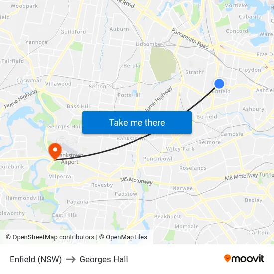 Enfield (NSW) to Georges Hall map