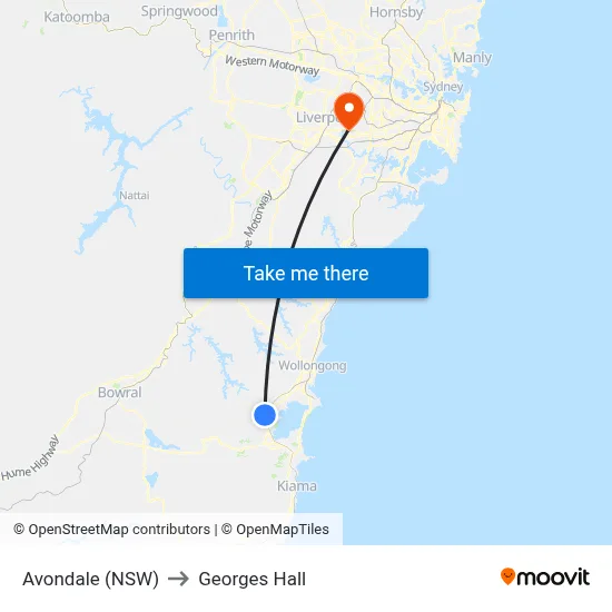 Avondale (NSW) to Georges Hall map